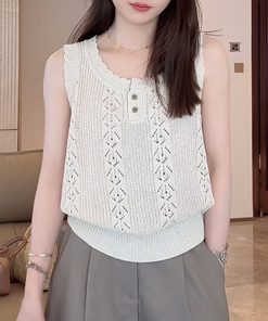 Linen Hollow Jacquard Vest with Solid Color Minimalist Casual Shorts & Pants - Summer 2025 Essential Outfit for Effortless Style