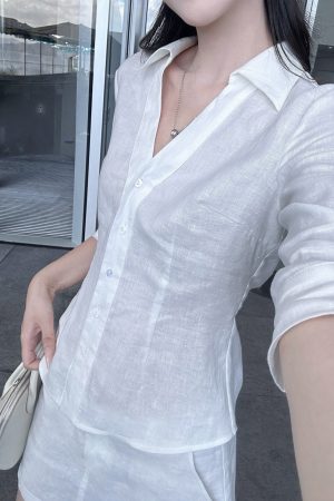 Linen Shirt and Skirt Set with Intellectual Design, Breathable Fabric, Perfect for Summer Style, Casual Chic Look