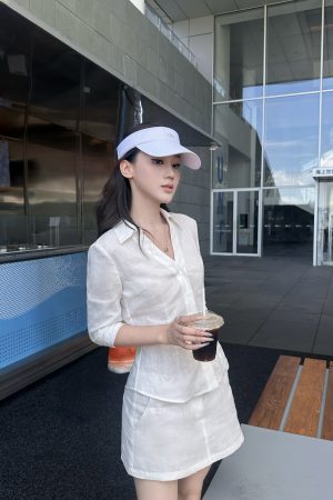 Linen Shirt and Skirt Set with Intellectual Design, Breathable Fabric, Perfect for Summer Style, Casual Chic Look