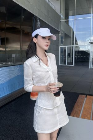 Linen Shirt and Skirt Set with Intellectual Design, Breathable Fabric, Perfect for Summer Style, Casual Chic Look
