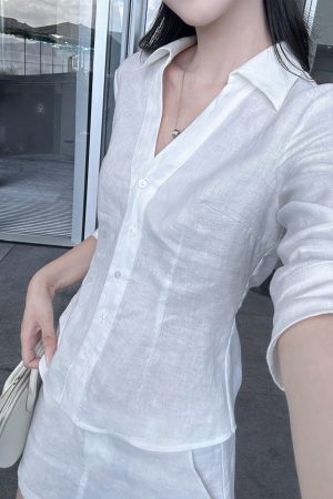 Linen Shirt and Skirt Set with Intellectual Design, Breathable Fabric, Perfect for Summer Style, Casual Chic Look