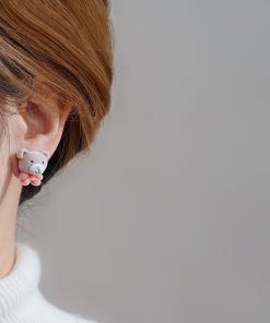 Little Bear Velvet Plush Stud Earrings - Fluffy High-End Ear Accessories for Women, Sweet Korean Style Design