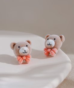 Little Bear Velvet Plush Stud Earrings - Fluffy High-End Ear Accessories for Women, Sweet Korean Style Design