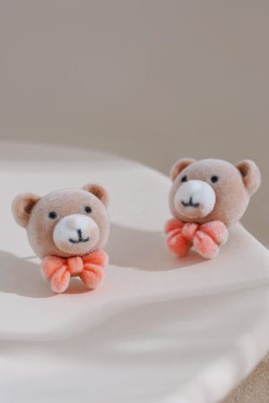 Little Bear Velvet Plush Stud Earrings - Fluffy High-End Ear Accessories for Women, Sweet Korean Style Design
