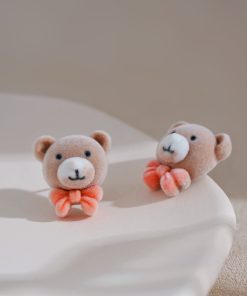 Little Bear Velvet Plush Stud Earrings - Fluffy High-End Ear Accessories for Women, Sweet Korean Style Design