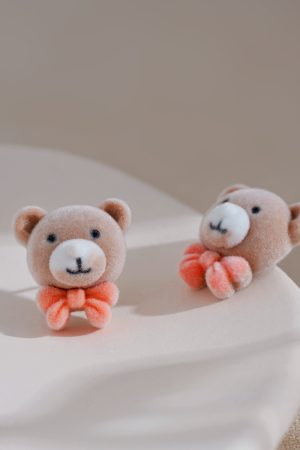 Little Bear Velvet Plush Stud Earrings - Fluffy High-End Ear Accessories for Women, Sweet Korean Style Design