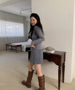 Lively Korean Style Cardigan and Skirt Set - Slimming Cute Outfit for a Fun, Playful Look