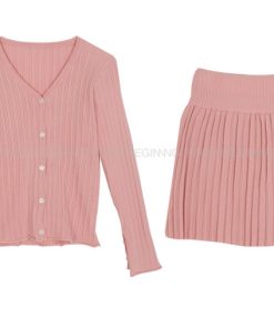 Lively Korean Style Cardigan and Skirt Set - Slimming Cute Outfit for a Fun, Playful Look