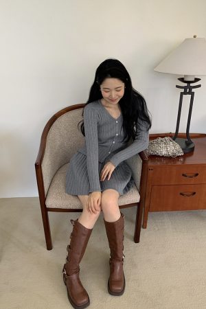 Lively Korean Style Cardigan and Skirt Set - Slimming Cute Outfit for a Fun, Playful Look