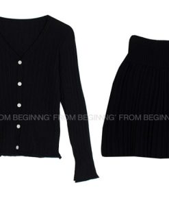 Lively Korean Style Cardigan and Skirt Set - Slimming Cute Outfit for a Fun, Playful Look