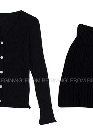 Lively Korean Style Cardigan and Skirt Set - Slimming Cute Outfit for a Fun, Playful Look