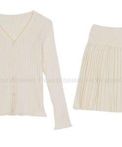 Lively Korean Style Cardigan and Skirt Set - Slimming Cute Outfit for a Fun, Playful Look
