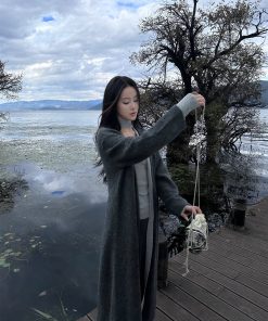 Long Knitted Rattan Coat in Two Colors - Alpaca Mohair 900g for Spring Summer - Chic Layering Piece