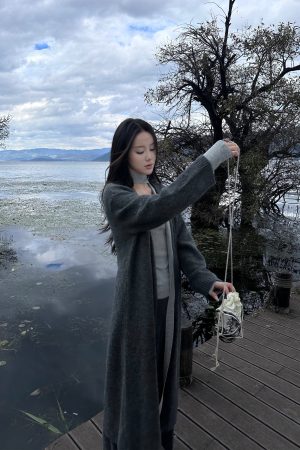 Long Knitted Rattan Coat in Two Colors - Alpaca Mohair 900g for Spring Summer - Chic Layering Piece