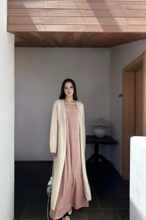 Long Knitted Rattan Coat in Two Colors - Alpaca Mohair 900g for Spring Summer - Chic Layering Piece