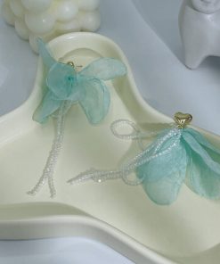 Long Korean-Style Lace Crystal Tassel Earrings for Women - Sweet Temperament Vacation Accessories, New Arrival 2025