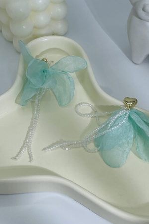 Long Korean-Style Lace Crystal Tassel Earrings for Women - Sweet Temperament Vacation Accessories, New Arrival 2025