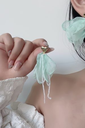 Long Korean-Style Lace Crystal Tassel Earrings for Women - Sweet Temperament Vacation Accessories, New Arrival 2025