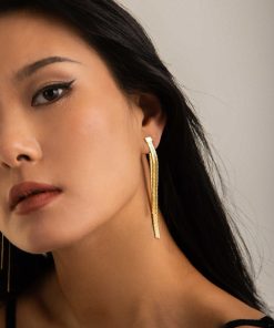 Long Metal Snake Bone Chain Front and Back Wear Ear Studs - European American Style 18K Gold Earrings for Trendy Fashion