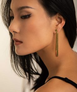 Long Metal Snake Bone Chain Front and Back Wear Ear Studs - European American Style 18K Gold Earrings for Trendy Fashion
