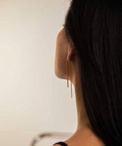 Long Metal Snake Bone Chain Front and Back Wear Ear Studs - European American Style 18K Gold Earrings for Trendy Fashion