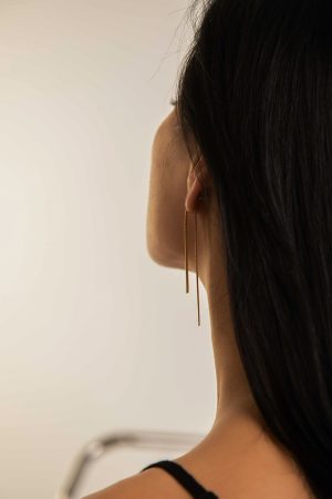 Long Metal Snake Bone Chain Front and Back Wear Ear Studs - European American Style 18K Gold Earrings for Trendy Fashion
