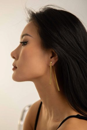 Long Metal Snake Bone Chain Front and Back Wear Ear Studs - European American Style 18K Gold Earrings for Trendy Fashion