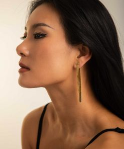 Long Metal Snake Bone Chain Front and Back Wear Ear Studs - European American Style 18K Gold Earrings for Trendy Fashion