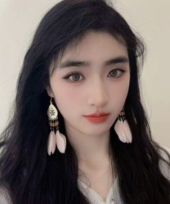 Long Pink Feather Ethnic Style Clip-On Earrings for Vacation Vibes, High-Quality, No Ear Holes, Boho Chic Accessory