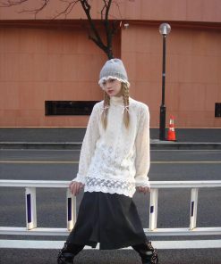 Long Sleeve Lace Trim T-Shirt Dress in Pumpkin & Sweet White - Versatile Slim Fit Layered Style for Fall Fashion