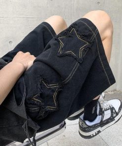 Long Sleeve Outfits Summer, autumn outfit inspiration collage - Drawstring Star Embroidered Shorts