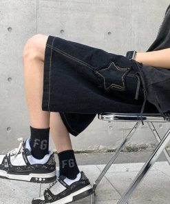 Long Sleeve Outfits Summer, autumn outfit inspiration collage - Drawstring Star Embroidered Shorts