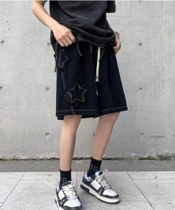 Long Sleeve Outfits Summer, autumn outfit inspiration collage - Drawstring Star Embroidered Shorts