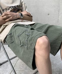 Long Sleeve Outfits Summer, autumn outfit inspiration collage - Drawstring Star Embroidered Shorts