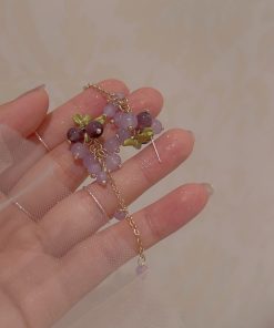 Long Tassel Purple Grape Earrings for Women, Face-Slimming Drop Design, High-End Look, Stylish Hook & Clip-On Options