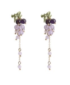 Long Tassel Purple Grape Earrings for Women, Face-Slimming Drop Design, High-End Look, Stylish Hook & Clip-On Options