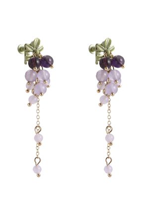 Long Tassel Purple Grape Earrings for Women, Face-Slimming Drop Design, High-End Look, Stylish Hook & Clip-On Options