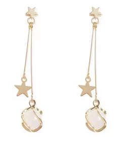 Long Tassel Star Cat's Eye Stone Earrings - Unique Light Luxury High-End Ear Pendants for Chic Style