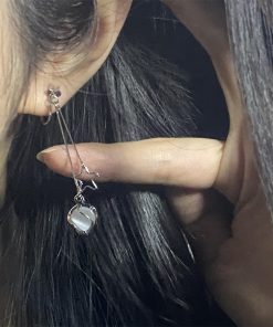 Long Tassel Star Cat's Eye Stone Earrings - Unique Light Luxury High-End Ear Pendants for Chic Style