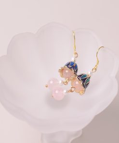 Long Tassel Trumpet Flower Pink Crystal Pearl Women's Earrings - High-End National Style Jewelry Gift