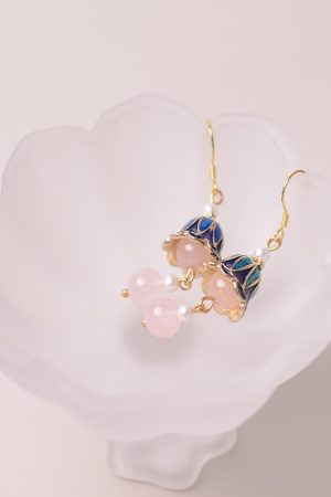 Long Tassel Trumpet Flower Pink Crystal Pearl Women's Earrings - High-End National Style Jewelry Gift
