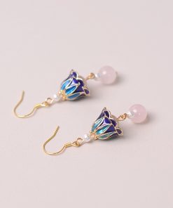 Long Tassel Trumpet Flower Pink Crystal Pearl Women's Earrings - High-End National Style Jewelry Gift
