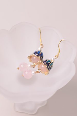 Long Tassel Trumpet Flower Pink Crystal Pearl Women's Earrings - High-End National Style Jewelry Gift