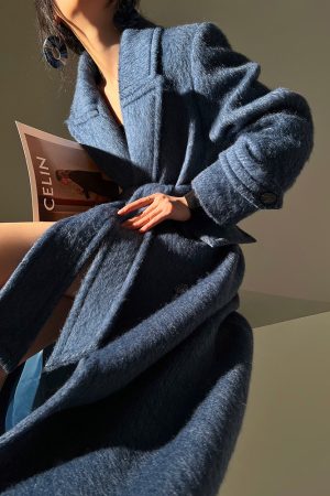 Long Textured Silhouette Suit Coat - High-Quality Woolen Overcoat for Stylish Layering - Perfect for 90s and Y2K Fashion Lovers