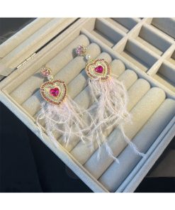 Long White Feather Heart Earrings for Autumn Winter 2025 - Sweet Cute Personalized Ear Accessories to Enhance Your Look