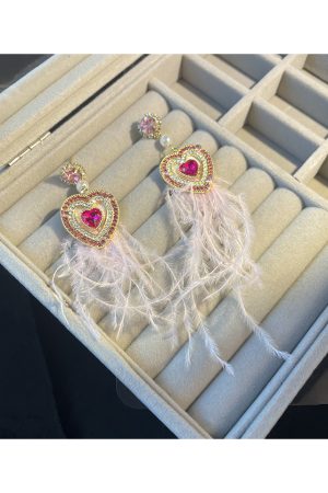 Long White Feather Heart Earrings for Autumn Winter 2025 - Sweet Cute Personalized Ear Accessories to Enhance Your Look