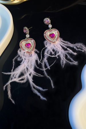 Long White Feather Heart Earrings for Autumn Winter 2025 - Sweet Cute Personalized Ear Accessories to Enhance Your Look