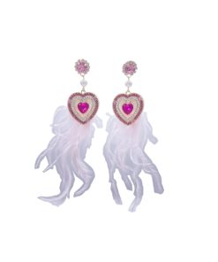 Long White Feather Heart Earrings for Autumn Winter 2025 - Sweet Cute Personalized Ear Accessories to Enhance Your Look