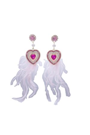 Long White Feather Heart Earrings for Autumn Winter 2025 - Sweet Cute Personalized Ear Accessories to Enhance Your Look