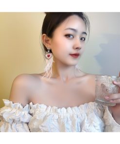 Long White Feather Heart Earrings for Autumn Winter 2025 - Sweet Cute Personalized Ear Accessories to Enhance Your Look
